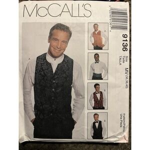 McCall's Sewing Pattern 9136 Mens Lined Vests, Bow Tie and Cummerbund 36-40